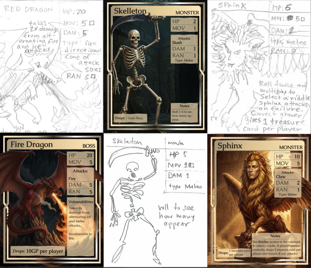 Example of hand sketches used to generate AI illustrations. 
